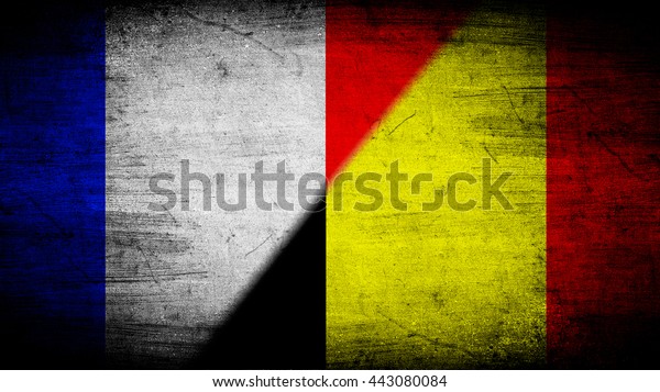 Flags of France\
and Belgium divided\
diagonally
