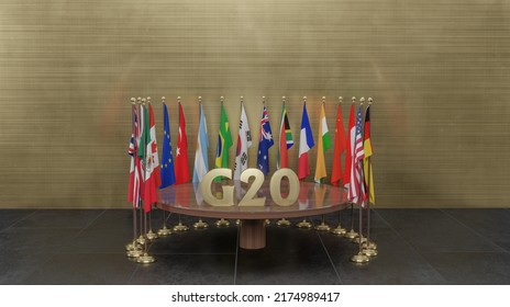 Flags G20 Membership , Concept Of The G20 Summit Or Meeting, G20 Countries , Group Of Twenty Members, 3d Illustration And 3d Work