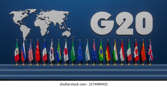 Flags G20 Membership , Concept Of The G20 Summit Or Meeting, G20 Countries , Group Of Twenty Members, 3d Illustration And 3d Work