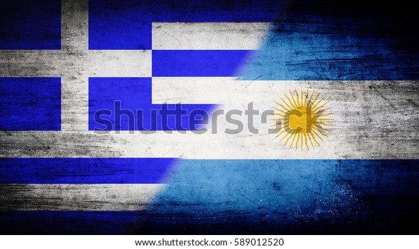 Flags of\
Greece and Argentina divided\
diagonally