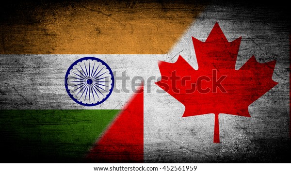 Flags of India and\
Canada divided\
diagonally