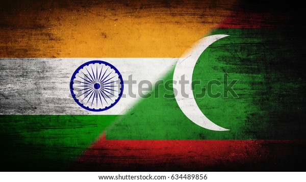 Flags of India\
and Maldives divided\
diagonally
