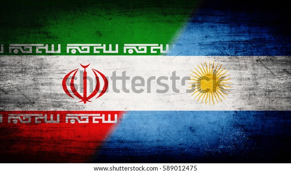 Flags of Iran\
and Argentina divided\
diagonally
