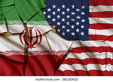 Flags Of Iran And USA. A Symbol Of Conflict Between 2 Nations, Tehran And Washington After Several Negotiations About Nuclear Deal Which Will Embolden Iran To Escalate Its Myriad Proxy Campaigns.