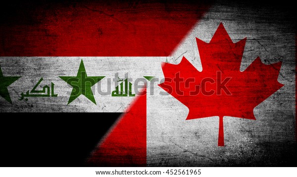 Flags of Iraq and\
Canada divided\
diagonally