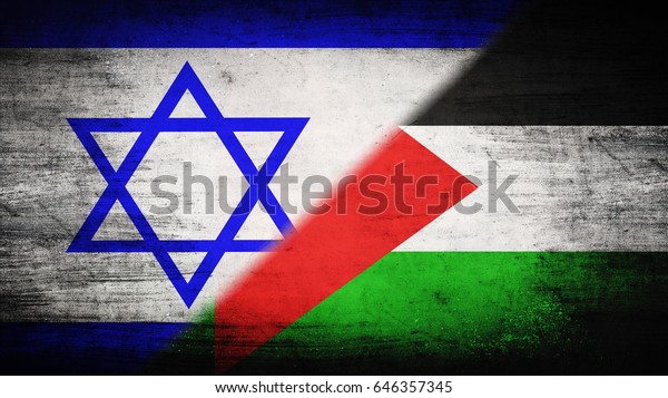 Flags of\
Israel and Palestine divided\
diagonally