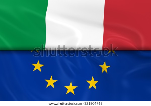 Flags of\
Italy and the European Union Split in Half - 3D Render of the\
Italian Flag and EU Flag with Silky\
Texture