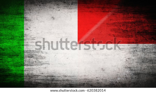 Flags of Italy\
and Indonesia divided\
diagonally