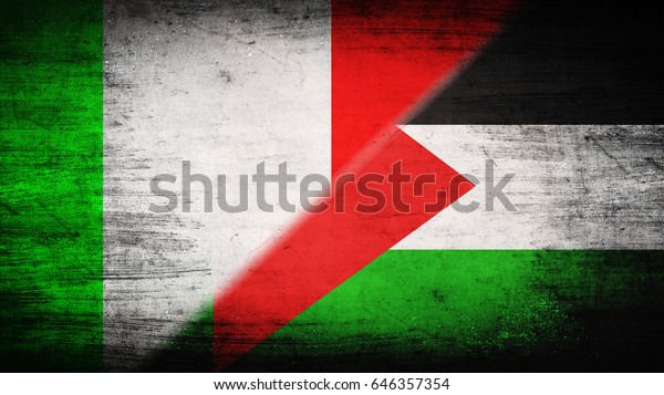 Flags of Italy\
and Palestine divided\
diagonally