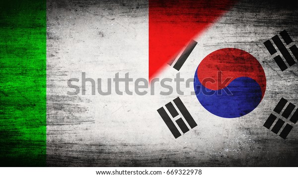 Flags of\
Italy and South Korea divided\
diagonally