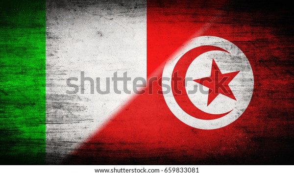 Flags of Italy\
and Tunisia divided\
diagonally