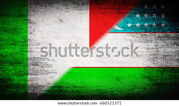 Flags of Italy\
and Uzbekistan divided\
diagonally