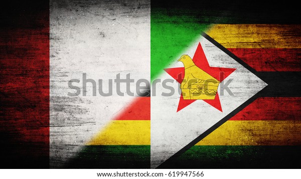 Flags of\
Ivory Coast and Zimbabwe divided\
diagonally