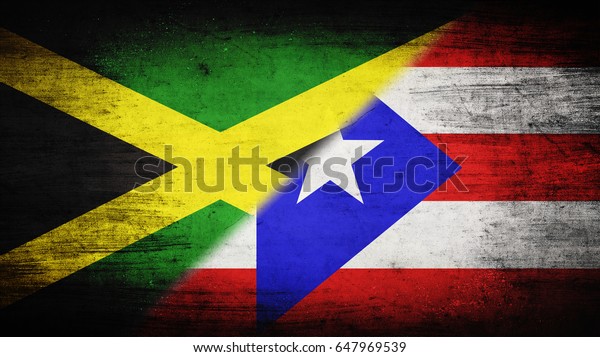 Flags Jamaica Puerto Rico Divided Diagonally Stock Illustration