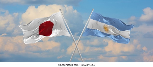 Flags Japan Argentina Waving Wind On Stock Illustration 2062841855