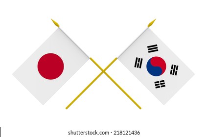 Flags Of Japan And Republic Of Korea, 3d Render, Isolated