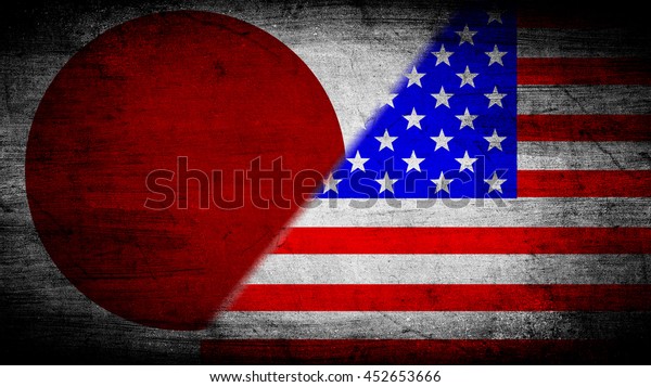 Flags of Japan and\
USA divided\
diagonally