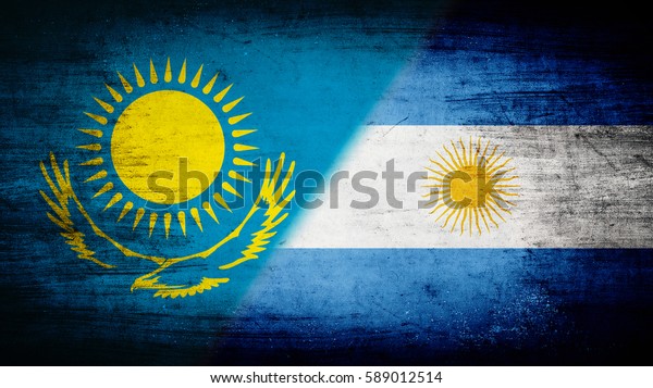 Flags of\
Kazakhstan and Argentina divided\
diagonally
