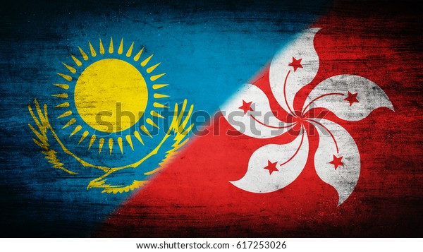 Flags of\
Kazakhstan and Hong Kong divided\
diagonally