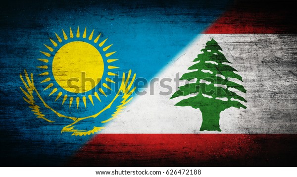 Flags of\
Kazakhstan and Lebanon divided\
diagonally