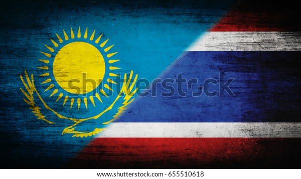 Flags of\
Kazakhstan and Thailand divided\
diagonally