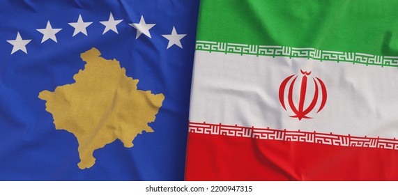 Flags Of Kosovo And Iran. Linen Flags Close-up. Flag Made Of Canvas. Balkans, Pristina. Tehran 3d Illustration.