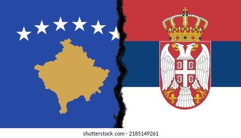 Flags Of Kosovo And Serbia, Kosovo Vs Serbia In World War Crisis Concept