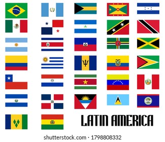 Flags Of Latin American Countries. Isolated Objects On White Background