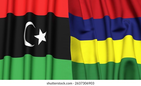 Flags of LIBYA and MAURITIUS