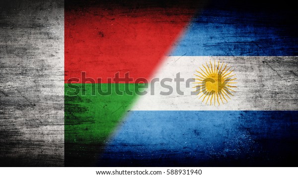 Flags of\
Madagascar and Argentina divided\
diagonally