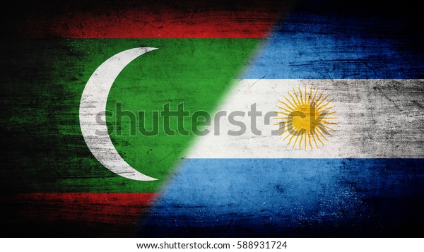 Flags of\
Maldives and Argentina divided\
diagonally