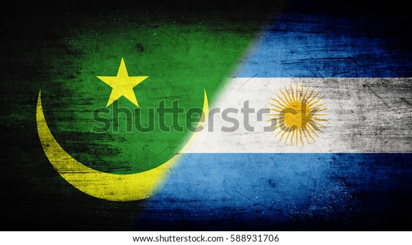 Flags of\
Mauritania and Argentina divided\
diagonally