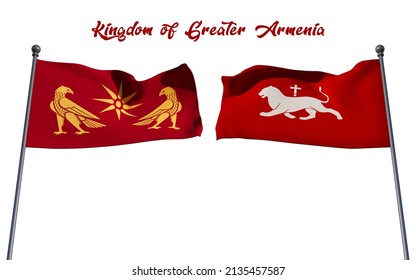 Flags Of Medieval Kingdom Of Armenia, Kingdom Of Greater Armenia. 3D Work And 3D Image