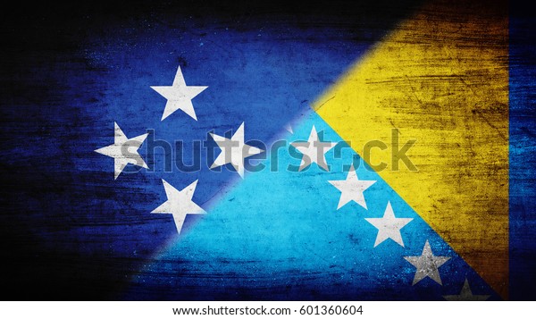 Flags of Micronesia and Bosnia and Herzegovina\
divided diagonally