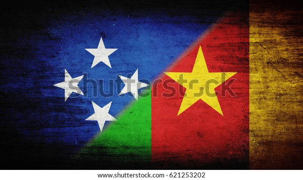 Flags of\
Micronesia and Cameroon divided\
diagonally