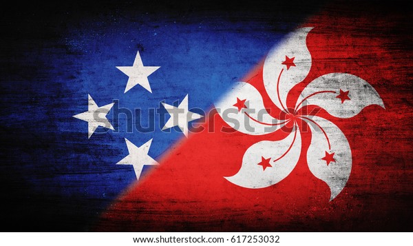 Flags of\
Micronesia and Hong Kong divided\
diagonally