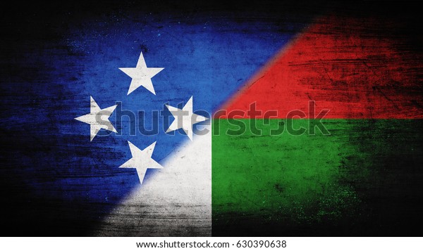 Flags of\
Micronesia and Madagascar divided\
diagonally