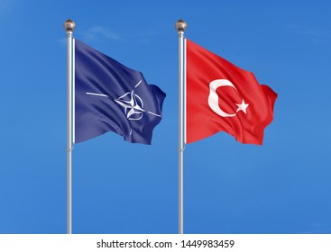 Flags Of NATO - North Atlantic Treaty Organization And Turkey.  - 3D Illustration. - Illustration