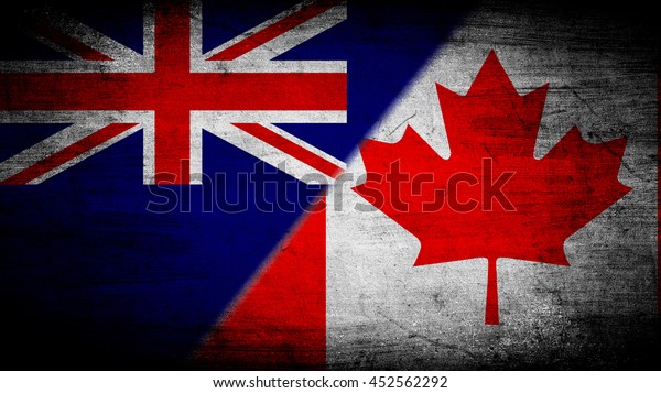 Flags of New\
Zealand and Canada divided\
diagonally