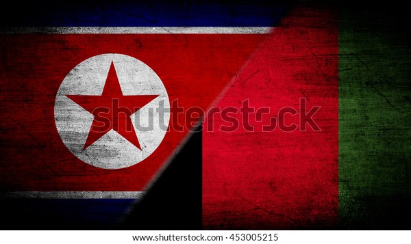 Flags\
of North Korea and Afghanistan divided\
diagonally