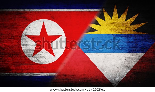 Flags of\
North Korea and Antigua divided\
diagonally