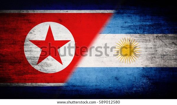 Flags of\
North Korea and Argentina divided\
diagonally
