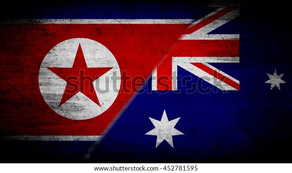 Flags of\
North Korea and Australia divided\
diagonally