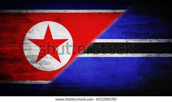 Flags of\
North Korea and Botswana divided\
diagonally