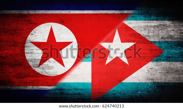 Flags of North\
Korea and Cuba divided\
diagonally