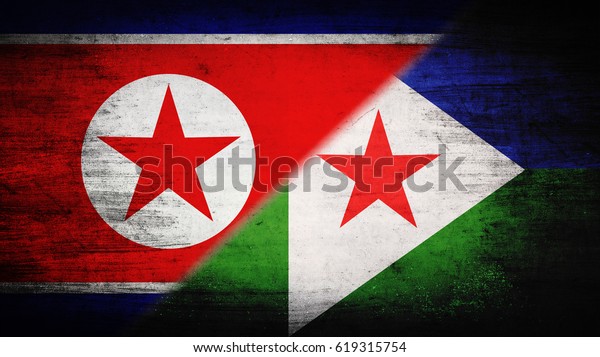 Flags of
North Korea and Djibouti divided
diagonally