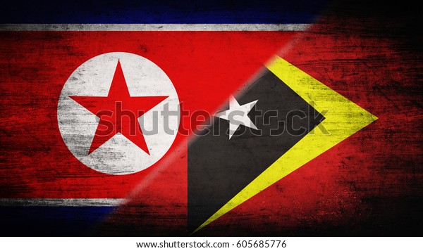 Flags of\
North Korea and East Timor divided\
diagonally