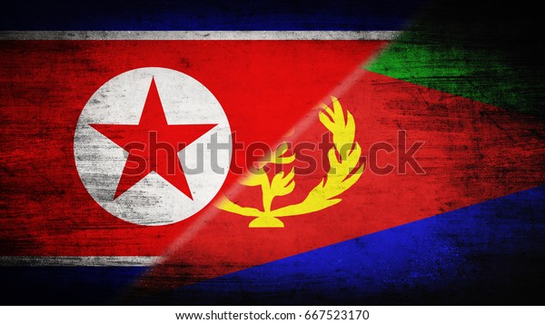 Flags of
North Korea and Eritrea divided
diagonally