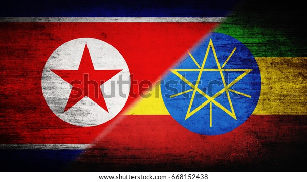 Flags of\
North Korea and Ethiopia divided\
diagonally