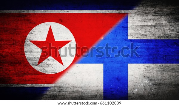 Flags of\
North Korea and Finland divided\
diagonally